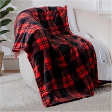Electric Blanket Heated Throw 50" x 60" Heated Blanket w/8 Heat Levels Red Plaid