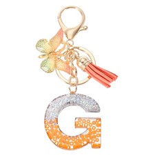 Alphabet g Tassel Butterfly Initial Letter Keychain Orange/Silver, Pack of 1 