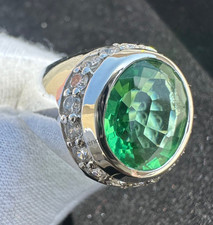 Green Emerald Gemstone Ring For Men's With 925 Sterling Silver Oval Cut Ring