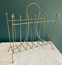 Vintage Metal Magazine Rack - Mid Century Wire Record Holder with Arrow Finials