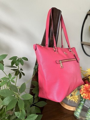 Coach Gallery Tote 79608 Bold Pink Crossgrain Leather Zip Top Shoulder Bag Purse
