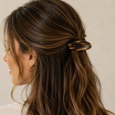 Vintage Tortoiseshell Hair Barrette Oval French Clip Made in France Brown Amber