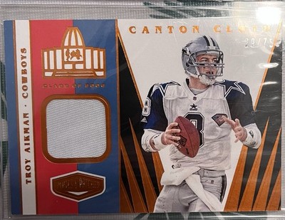 Three 2020 Panini Plates & Patches  Troy Aikman #CC-7 Orange /75, /50, And /99