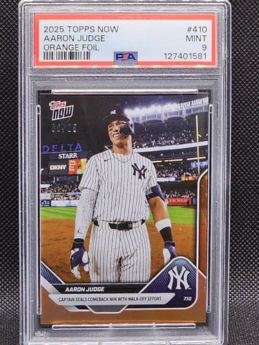 2025 Topps Now Aaron Judge Orange Foil Parallel #410 6/25 Comeback Win PSA 9