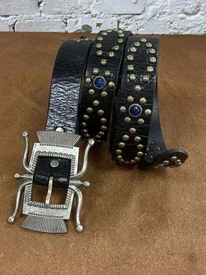 RRL Double RL Octopus Buckle Studded Gemstone Black Western Leather Belt Sz30-34