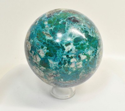 4.29'' Polished QUARTZ CHRYSOCOLLA MALACHITE Sphere With Stand Peru T554