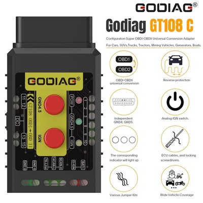 2023 Godiag GT108 Full Version Super OBDI-OBDII Universal Conversion Adapter