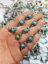 Wow Turquoise  Mix Gemstone 925 Sterling Silver Plated 10 PCs Rings Lot Jewelry