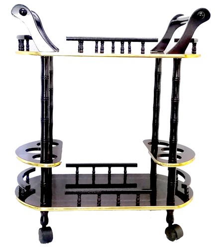 Wooden Drinks Bar Trolley Serving Cart Lacquer Finish Wine Whiskey Double Handle - Picture 8 of 8