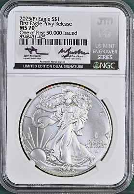 2025 P SILVER EAGLE PRIVY NGC MS70 FIRST 50,000 LIMITED EDITION
