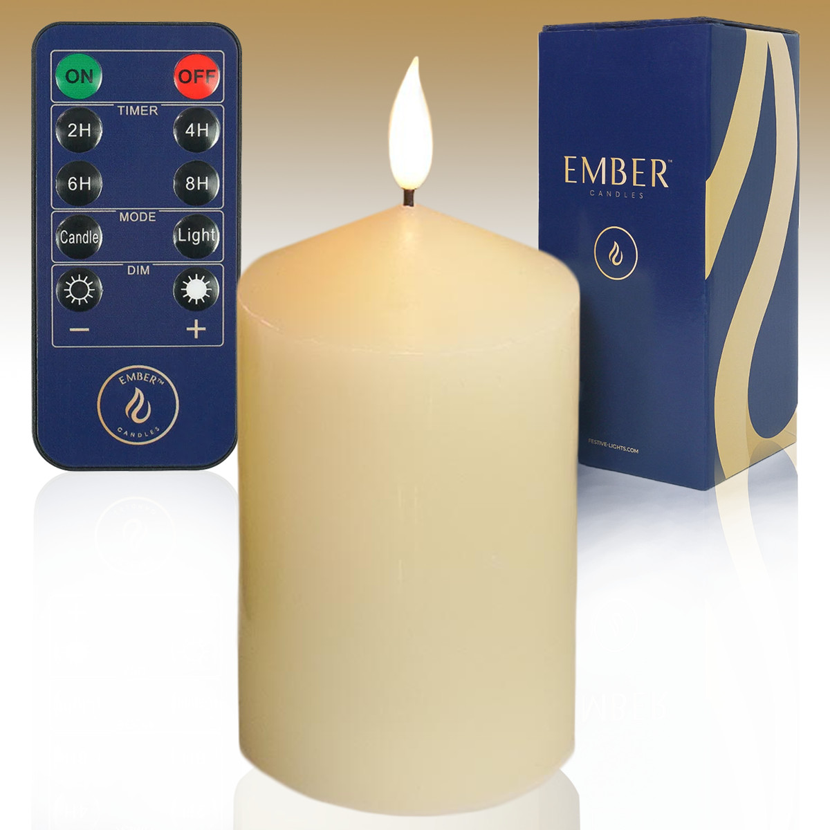EMBER™ LED Candle Flameless Flickering Chapel Ivory Battery Powered 12.5cm