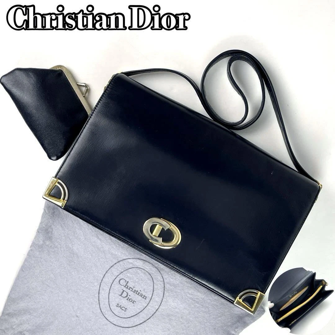 Sac bandoulière Christian Dior vintage cuir marine foncé quincaillerie dorée
