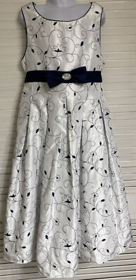 Girl's Jenny and Me Sleeveless Party Dress Size 14, White & Navy Elegant Formal