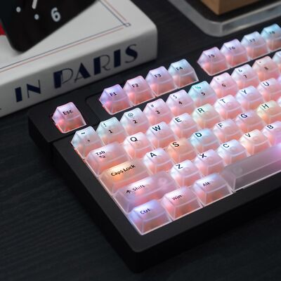 151 Keys Transparent Cherry Profile Keyboard Keycaps Backlit Crystal PC Keyca...