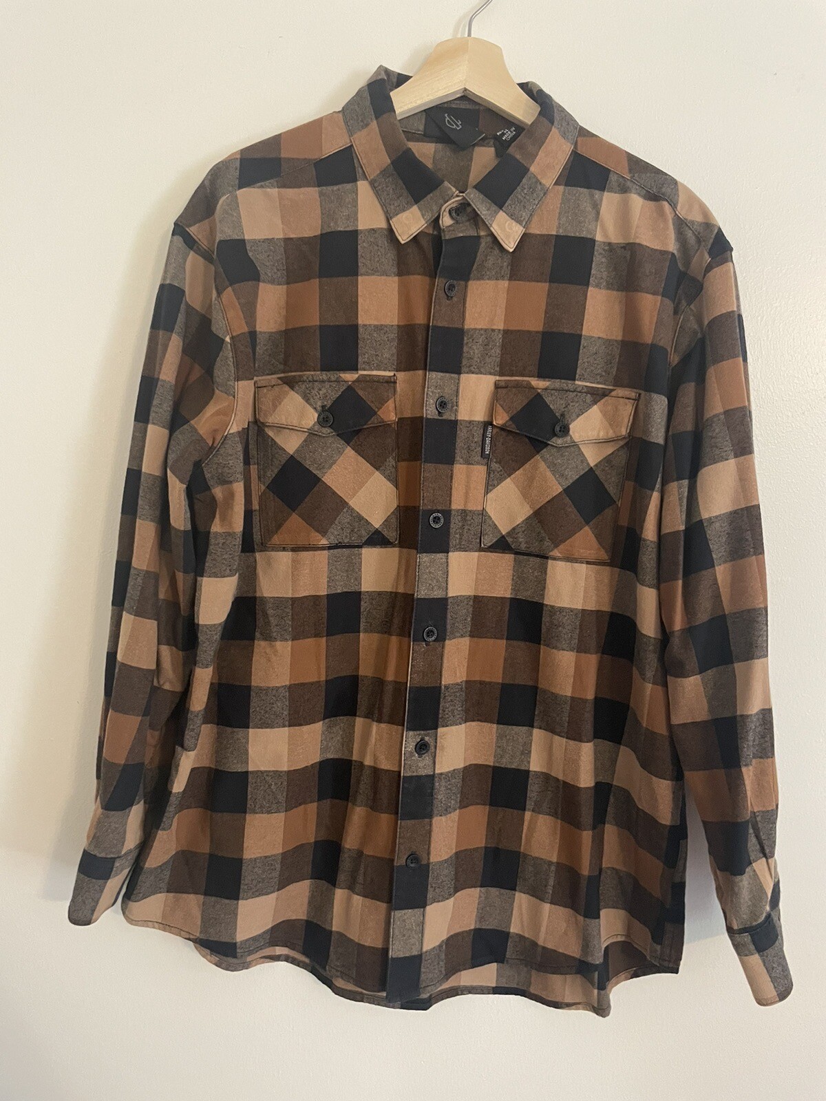 Harley Davidson Men’s Flannel Shirt XL Brown Plaid L… Gem