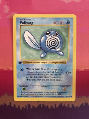 Pokemon Karte Poliwag Shadowless Base Set 1. Edition Common 59/102 Near Mint