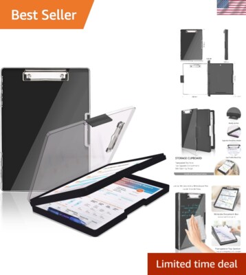 High-Impact Black Clipboard with Smooth Writing Surface - Secure Document Keeper