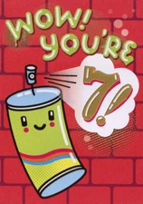 Spray Paint Can and Red Brick Wall Designer Greetings Age 7 / 7th Birthday Card