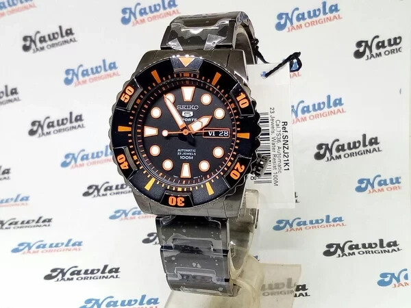 Brand New Seiko 5 Automatic SNZJ21K1 SNZJ21 Black Orange Diver