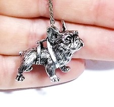 Silver Tone French Bull Terrier Dog Necklace Pendant Fashion Jewelry