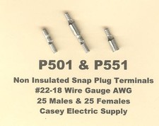 50 Non Insulated Snap Plug Bullet Terminal 22-18 Wire Gauge 25 Male  25 Female