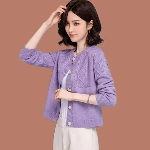 2024 Women's Short Sweater Coats O-neck Cardigan Jackets Loose Knit Overcoats - Picture 2 of 11