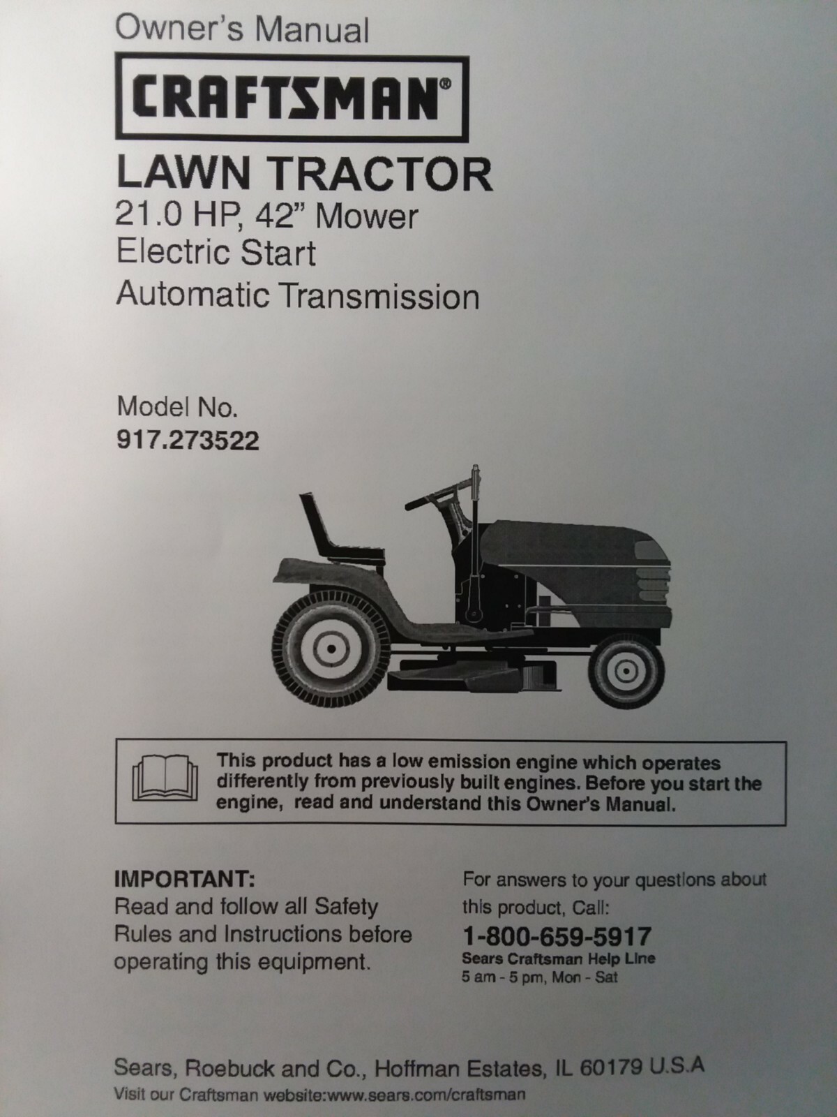 Sears Craftsman 21.0hp Hydro LT1000 Lawn Tractor 917.273522 Owner & Parts  Manual | eBay