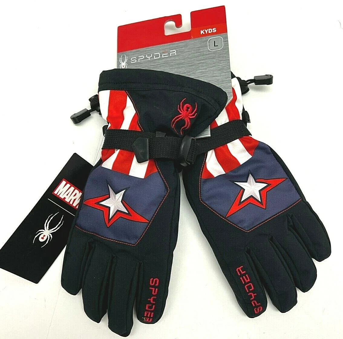 $60 Spyder Marvel Overweb Captain America Kids Gloves Sz L,XL NWT Winter Boys