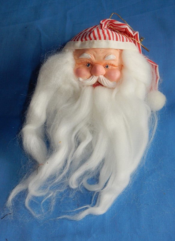 Vintage Santa Claus Plastic Head w Long Beard Christmas Ornament