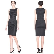 ALICE + OLIVIA Black Stretch Wool Klara Pleat Seamed Draped Sheath LBD Dress 10