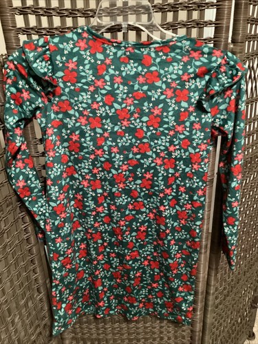 Girls Red & Green Poinsettia Fleece Holiday Nightgown Night Gown L (10/12) - Picture 4 of 4