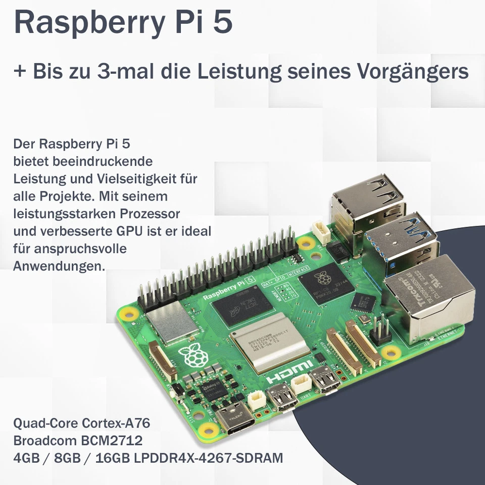 Raspberry Pi 5 8GB Starter-Kit | Netzteil 45W | Gehäuse | 128GB Edition | HDMI - Bild 2 von 4
