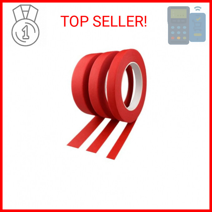 3 Rolls Red Masking Tape, Red Painters Tape for Home, Office, School Stationery,
