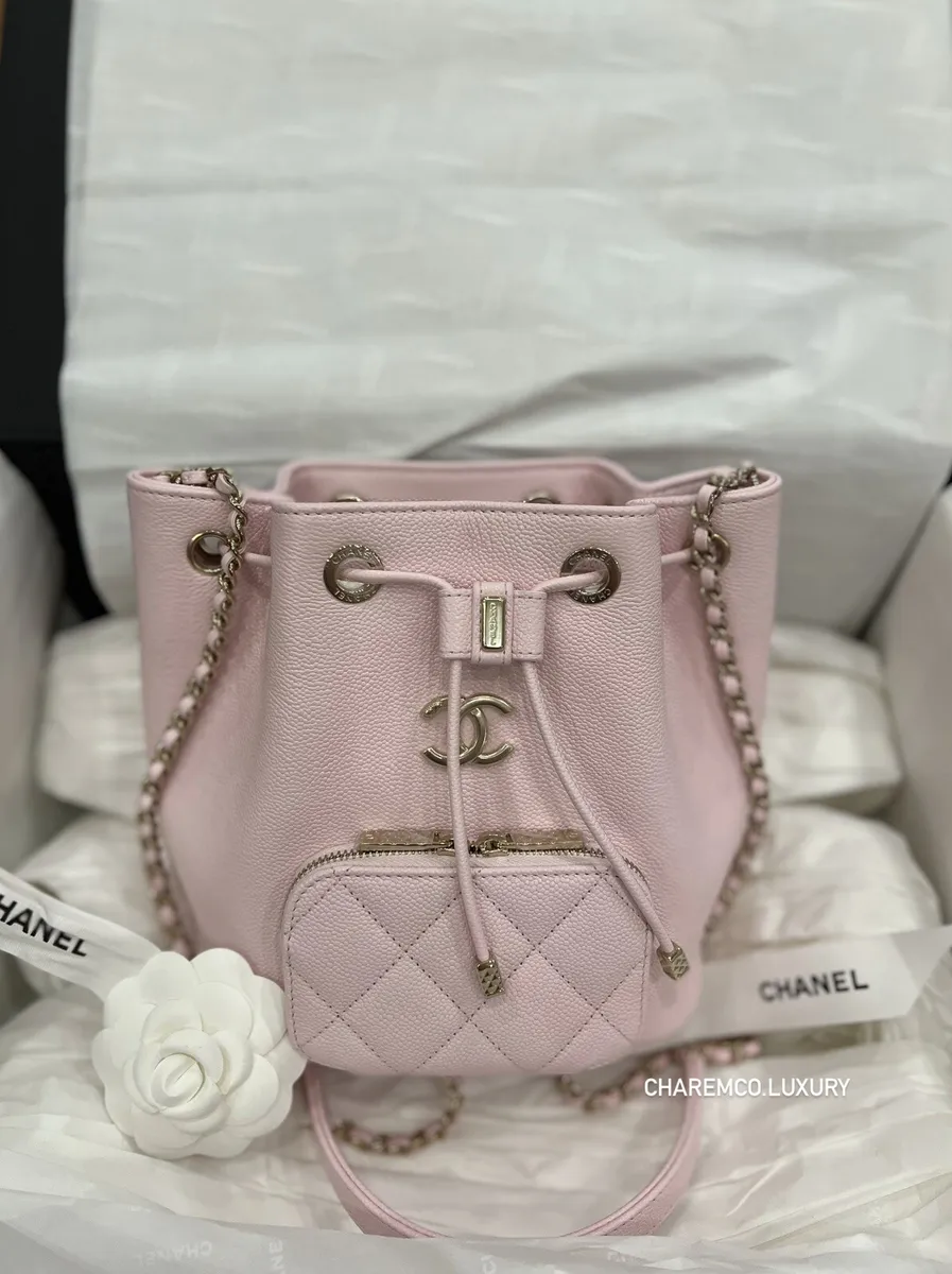 🌸22P Chanel Small Business Affinity Rose Clair Pink 🌸GHW Drawstring  Buckle Bag