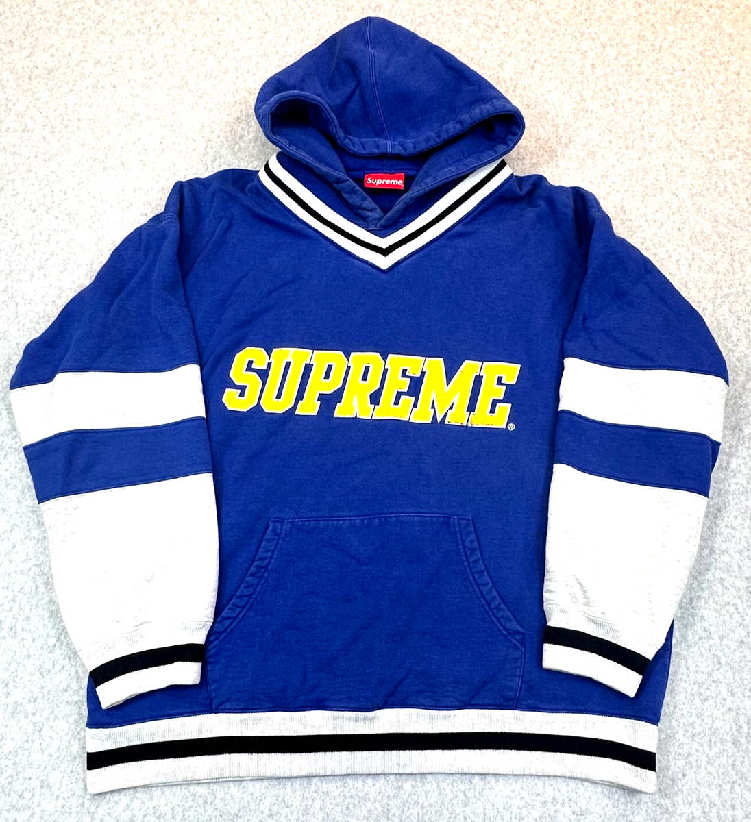 Supreme Hockey Pullover Hoodie Men's Large Blue Hype Yellow Spell Out  Authentic