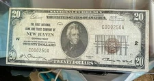 1929 $20 National Currency 1st Nat'l Bank of New Haven VF+ Serial 000250 CHN