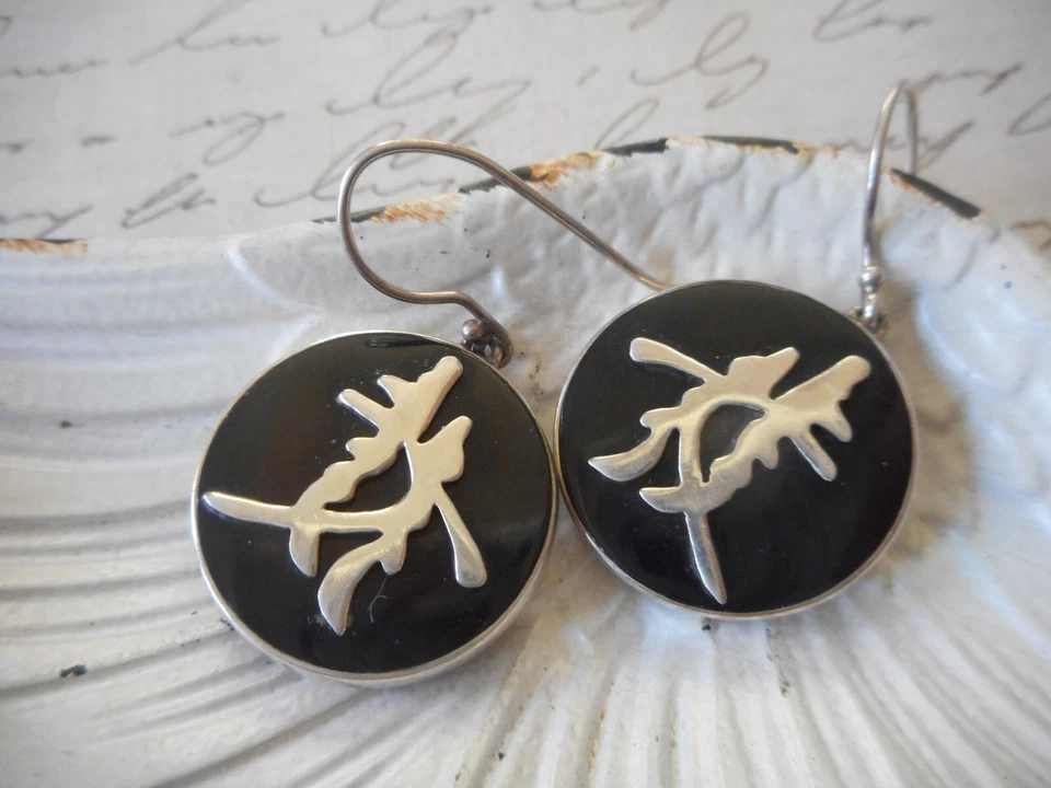 Sterling Silver Sajen Asian Inspired Black Onyx Dangle Earrings  E40R2 - Image 2 of 4