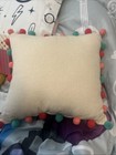 Peace Love Joy Throw Pom Pom Pillow Approx 14x14 New Shiny Silver Threads New — photo 2