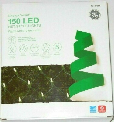 GE Energy Smart 150 Ct LED Net Lights Warm White/Green Wire New