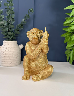 Detaillierte Gold ''Up yours'' Affe Ornament Kunst Skulptur | Wohndeko Tischdeko