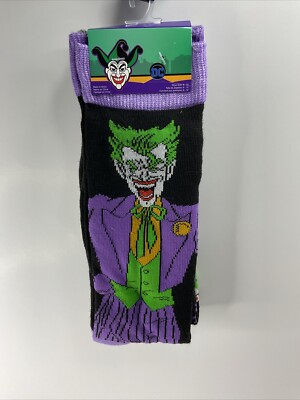 DC Comics-The Joker Crew Socks-2 Pair Men 6-12 Black/Purple-DC Comics-NEW w/tags
