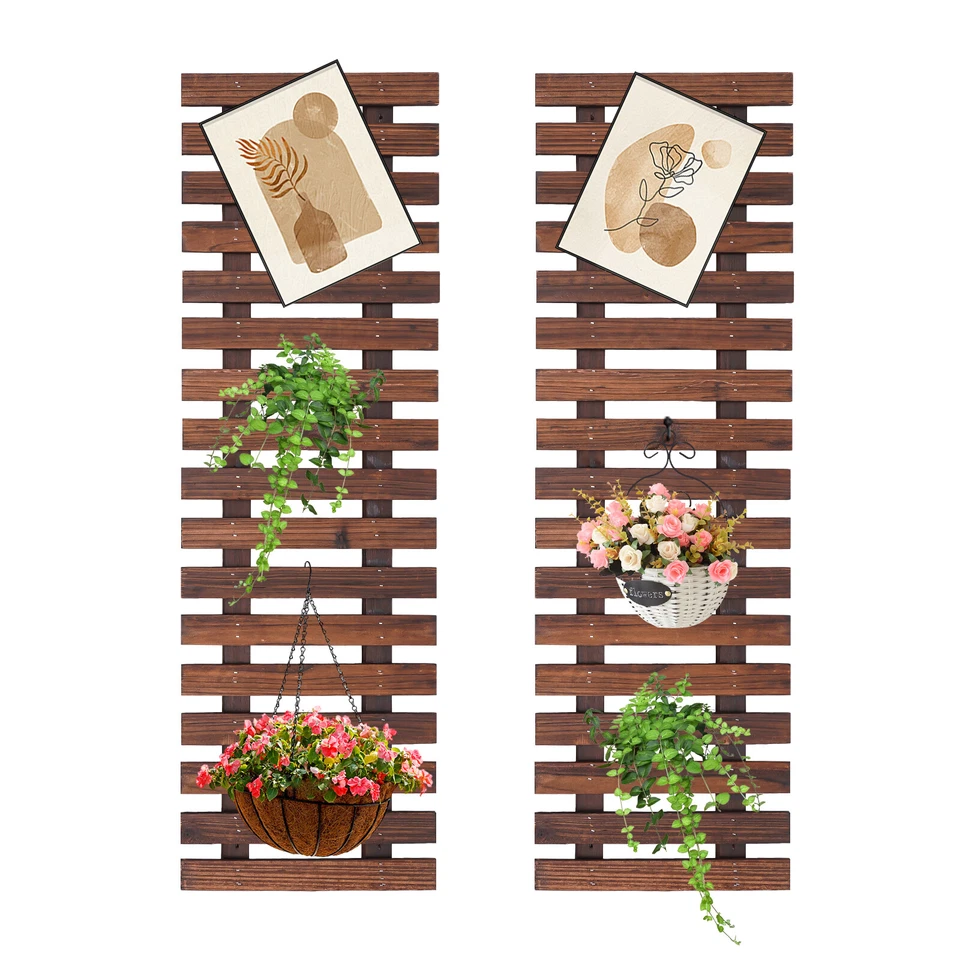 90*29cm 2PCs Wooden Hanging Planter Rack Vertical Garden Wall Mount Plant Stand - Image 3 of 4