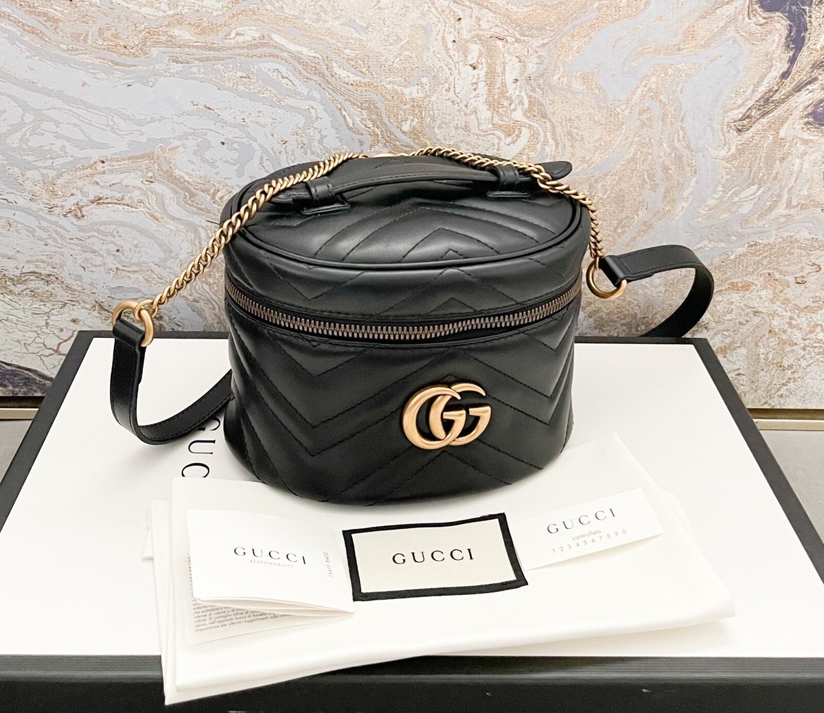 Gucci Calfskin Matelasse Mini GG Marmont Backpack Cream/Antique Gold (144659) Gucci GG Marmont Matelasse Mini Bag - Runway Catalog main image 2