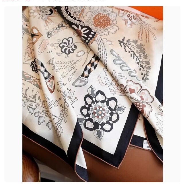 New Spring 2025 Boutique 18Momme Twill Silk Curled Printed Square Scarf 35'@9