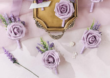 Set of 4 Lavender Rose Wedding Boutonnieres Groom/Groomsmen