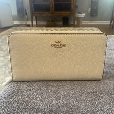 Coach Pebbled Leather Zip Accordion Wallet in Chalk w/Gold Logo Style C4451 NWT