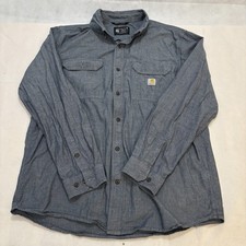 Carhartt Midweight Chambray Shirt Mens Sz L Blue Loose Fit Button Up Long Sleeve