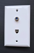 White Wall Plate with Coaxial F-Type Connector and RJ11 Telephone Jack