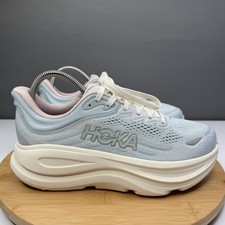 Hoka One One Bondi 9 GLM Alabaster/MineralBlue Running Shoe's Womens Size 8.5 2E