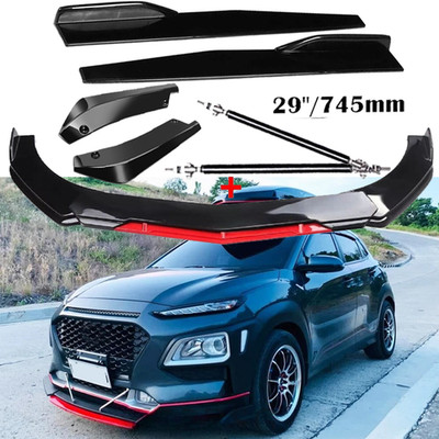 Front Bumper Lip Splitter Spoiler Glossy Body Side Skirt For Hyundai Kona 18-24